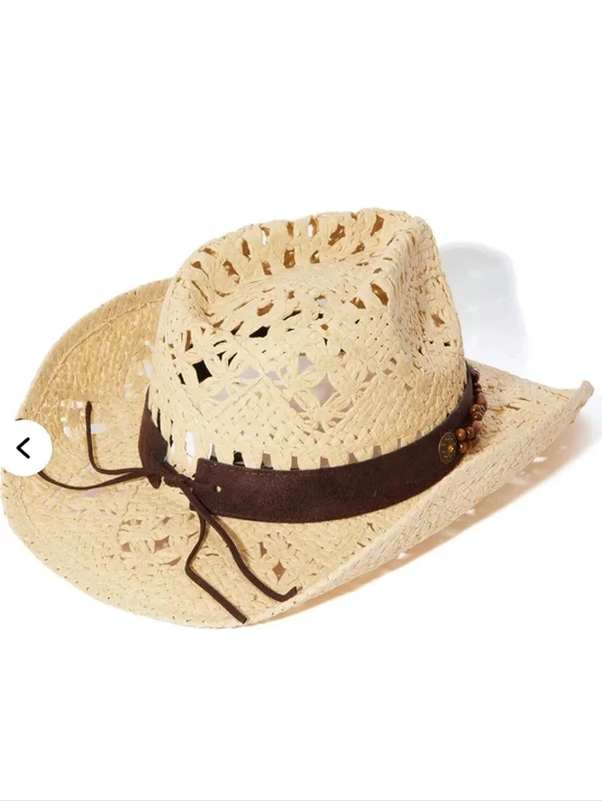 Indie Chic Cowboy Hat - Natural/Combo 100% Paper Adjustable Western Lightweight - Picture 3 of 6